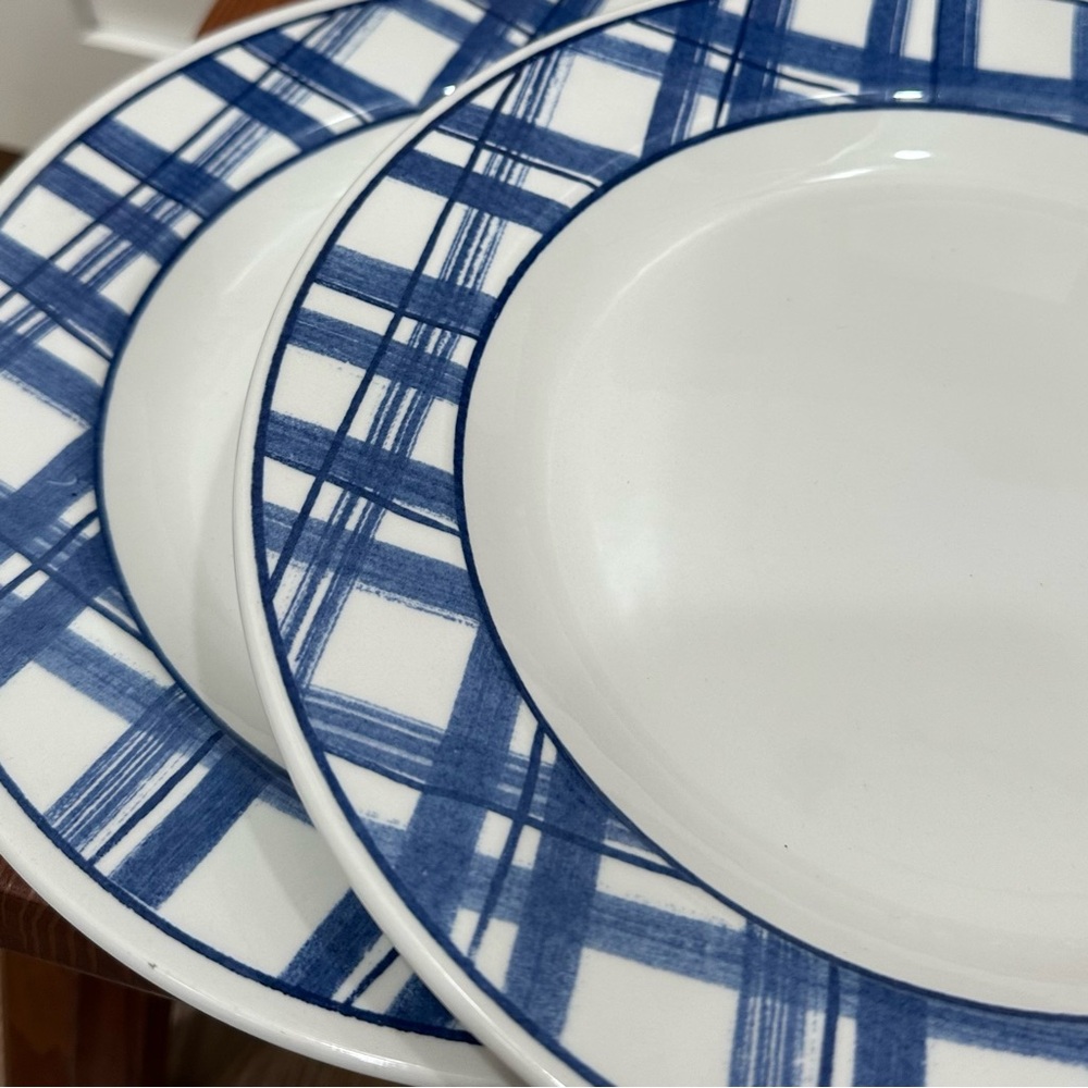 Set of 2 IKEA Churchill Blue Plaid Band Dinner Plates Vintage Great Britain